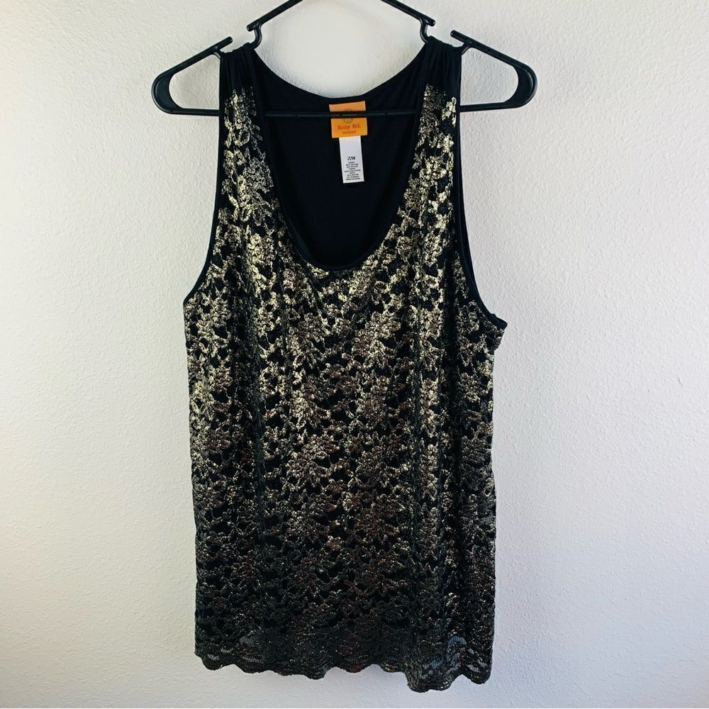 Ruby Rd. Black Gold Lace Front Tank Top